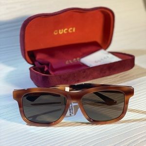 GUCCI👑 STUNNER WAYFARERs📸 Light Havana & Gold Frames -GG0824S-NWT + Case